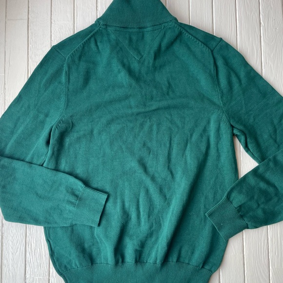 Tommy Hilfiger Mens Solid Quarter Zip Mock Neck Sweater Hunter Green Size Medium - Picture 7 of 7